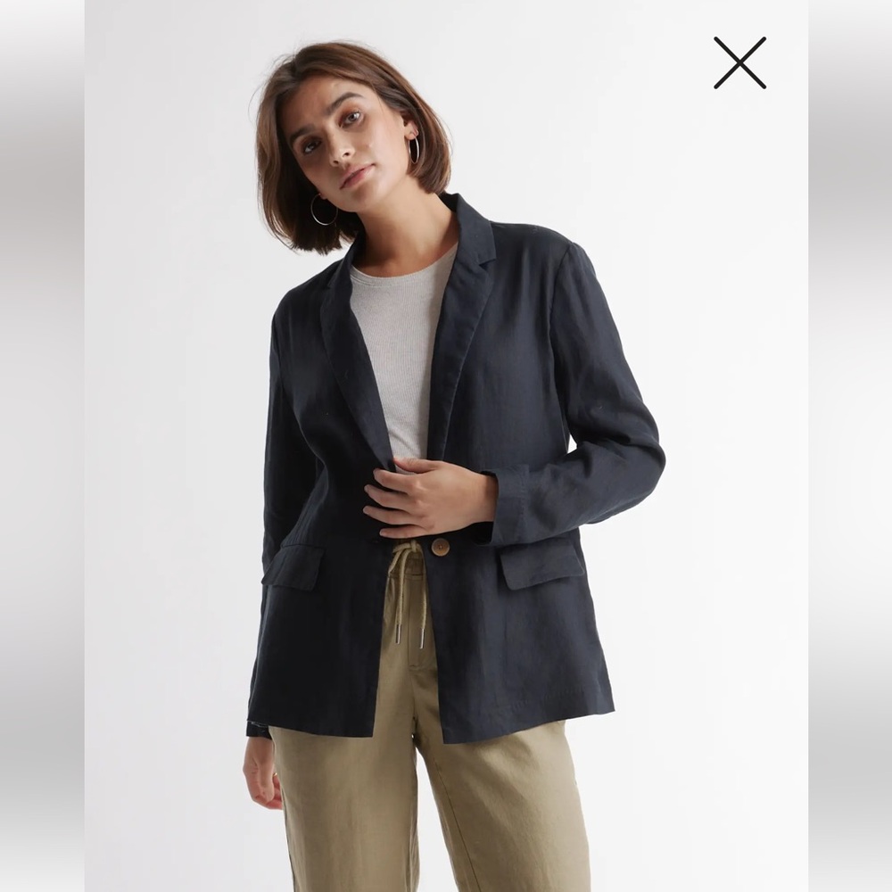 Quince Black Linen Blend Single-Button Blazer